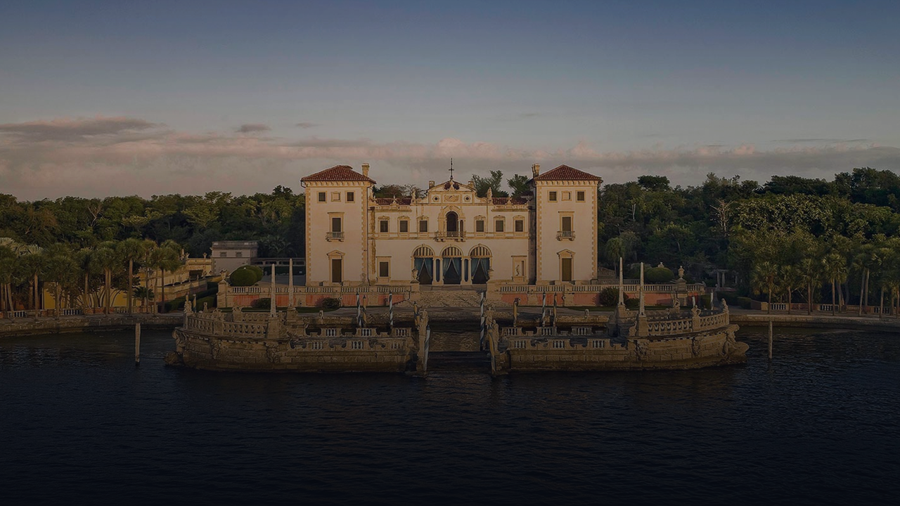 Vizcaya Museum and Gardens lit after hours.